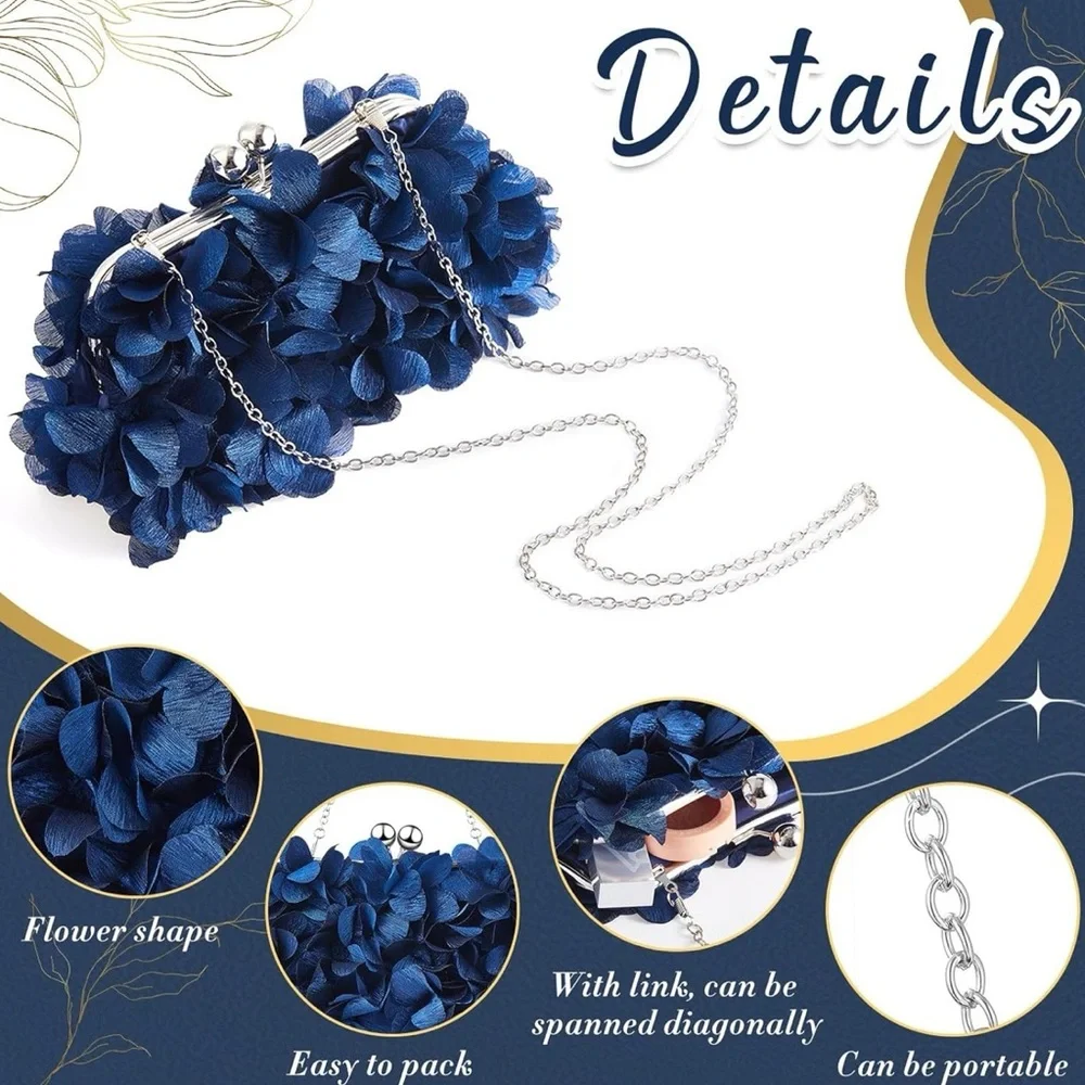 4 Pcs Flower Clutch Rhinestone Jewelry Set Clutch Necklace Earrings Bracelet